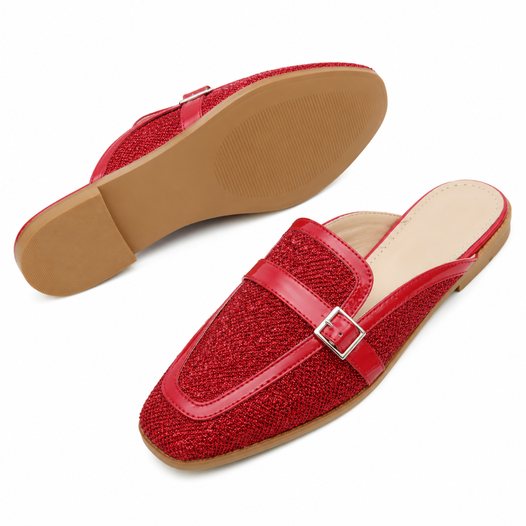 Elysium women's red mules upper detail