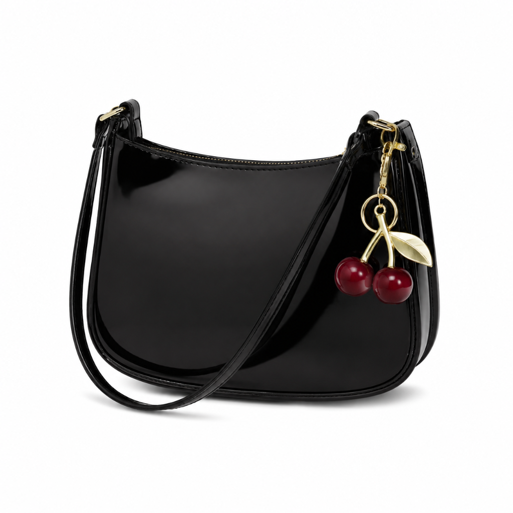 Milan women's black shoulder bag interior pockets detail