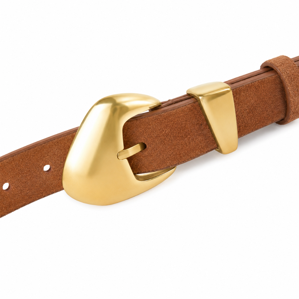 Marbella brown suede strap detail