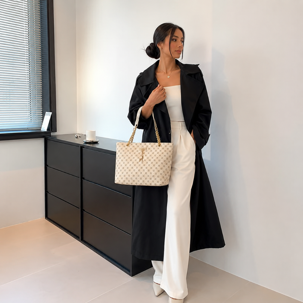 Venice women's white tote bag zip closure detail