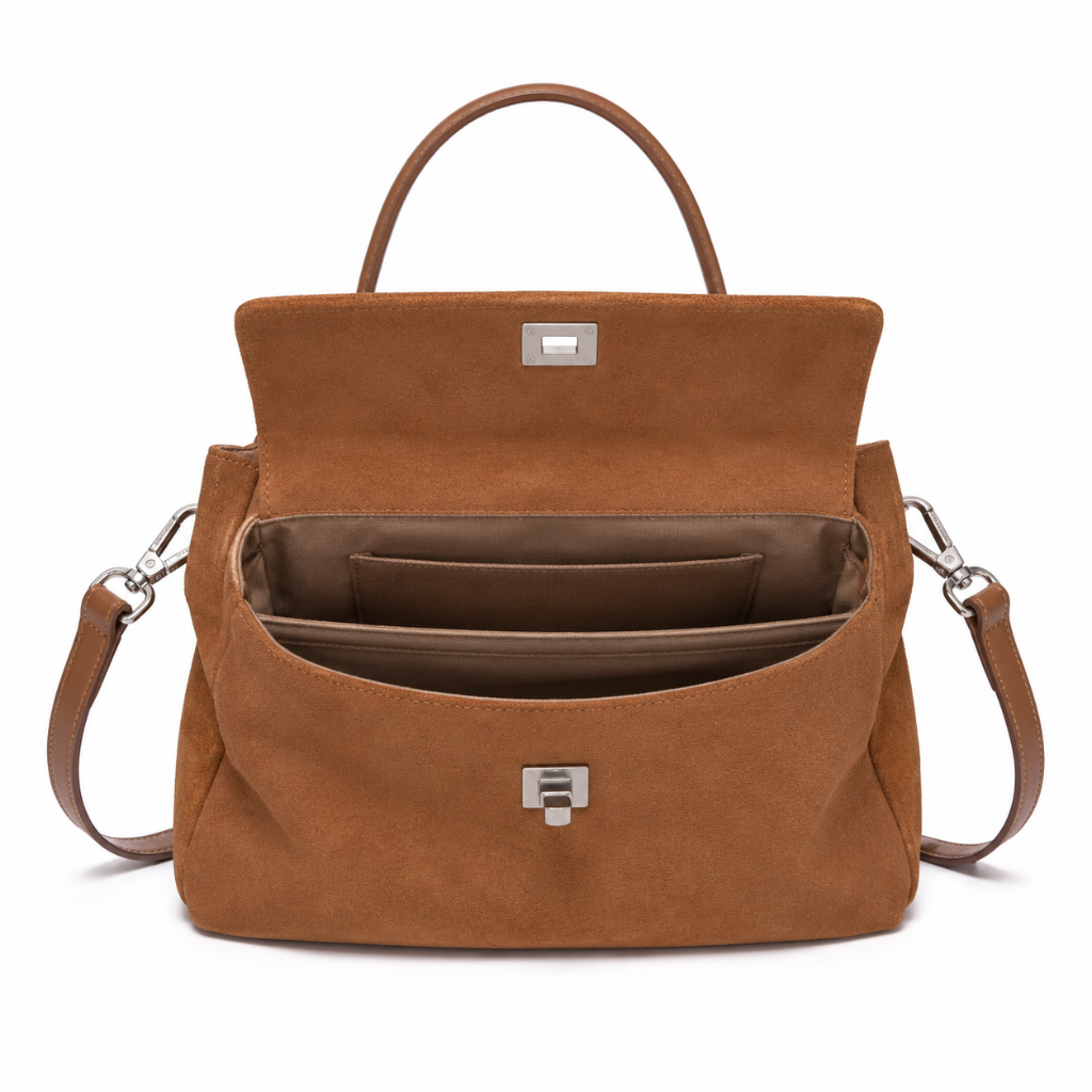 Marais women's light brown tote bag interior detail