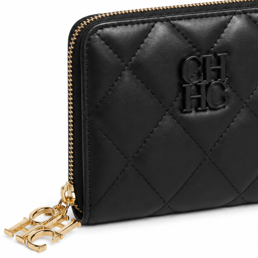 Verona women's black wallet zip closure detail