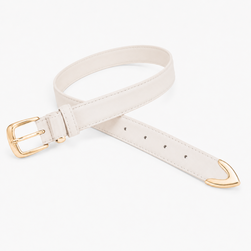 Sicily women's white leather belt width detail